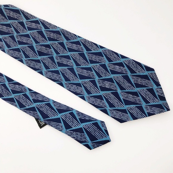 Mondo Uomo 100% Silk Tie Blue Geometric Italy - Picture 7 of 7